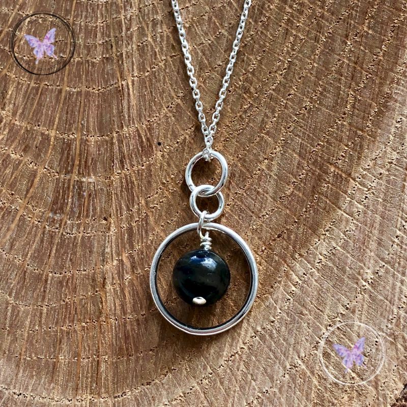 Dumortierite Silver Circle Pendant Necklace